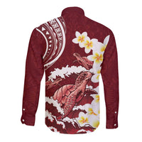 Blood Gold Polynesia Long Sleeve Button Shirt Polynesian Frangipani With Sea Turtles LT14 - Polynesian Pride