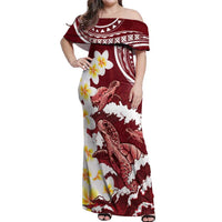 Blood Gold Polynesia Off Shoulder Maxi Dress Polynesian Frangipani With Sea Turtles LT14 Women Blood Gold - Polynesian Pride