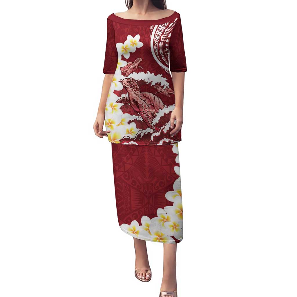 Blood Gold Polynesia Puletasi Polynesian Frangipani With Sea Turtles LT14 Long Dress Blood Gold - Polynesian Pride