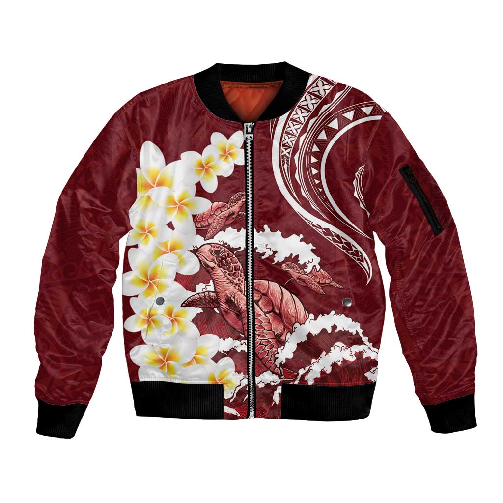 Blood Gold Polynesia Sleeve Zip Bomber Jacket Polynesian Frangipani With Sea Turtles LT14 Unisex Blood Gold - Polynesian Pride