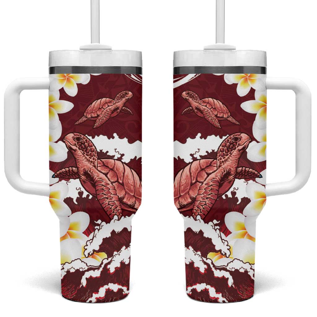 Blood Gold Polynesia Tumbler With Handle Polynesian Frangipani With Sea Turtles LT14 One Size: 40 oz Blood Gold - Polynesian Pride
