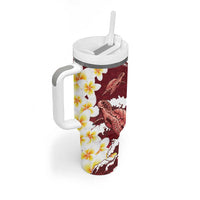 Blood Gold Polynesia Tumbler With Handle Polynesian Frangipani With Sea Turtles LT14 - Polynesian Pride