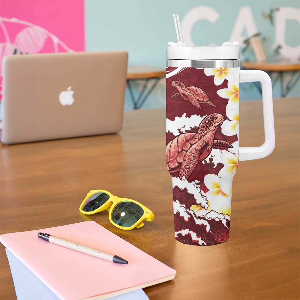 Blood Gold Polynesia Tumbler With Handle Polynesian Frangipani With Sea Turtles LT14 - Polynesian Pride