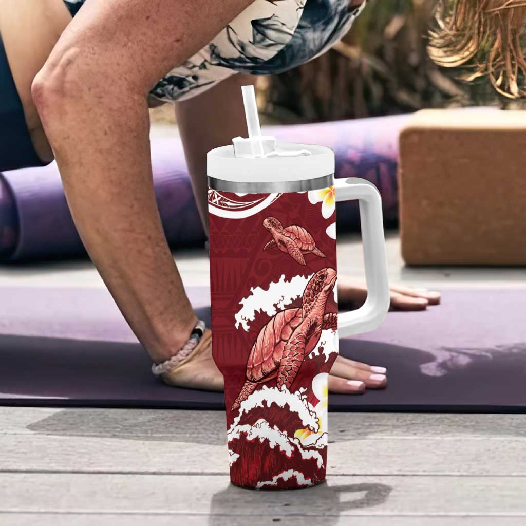 Blood Gold Polynesia Tumbler With Handle Polynesian Frangipani With Sea Turtles LT14 - Polynesian Pride