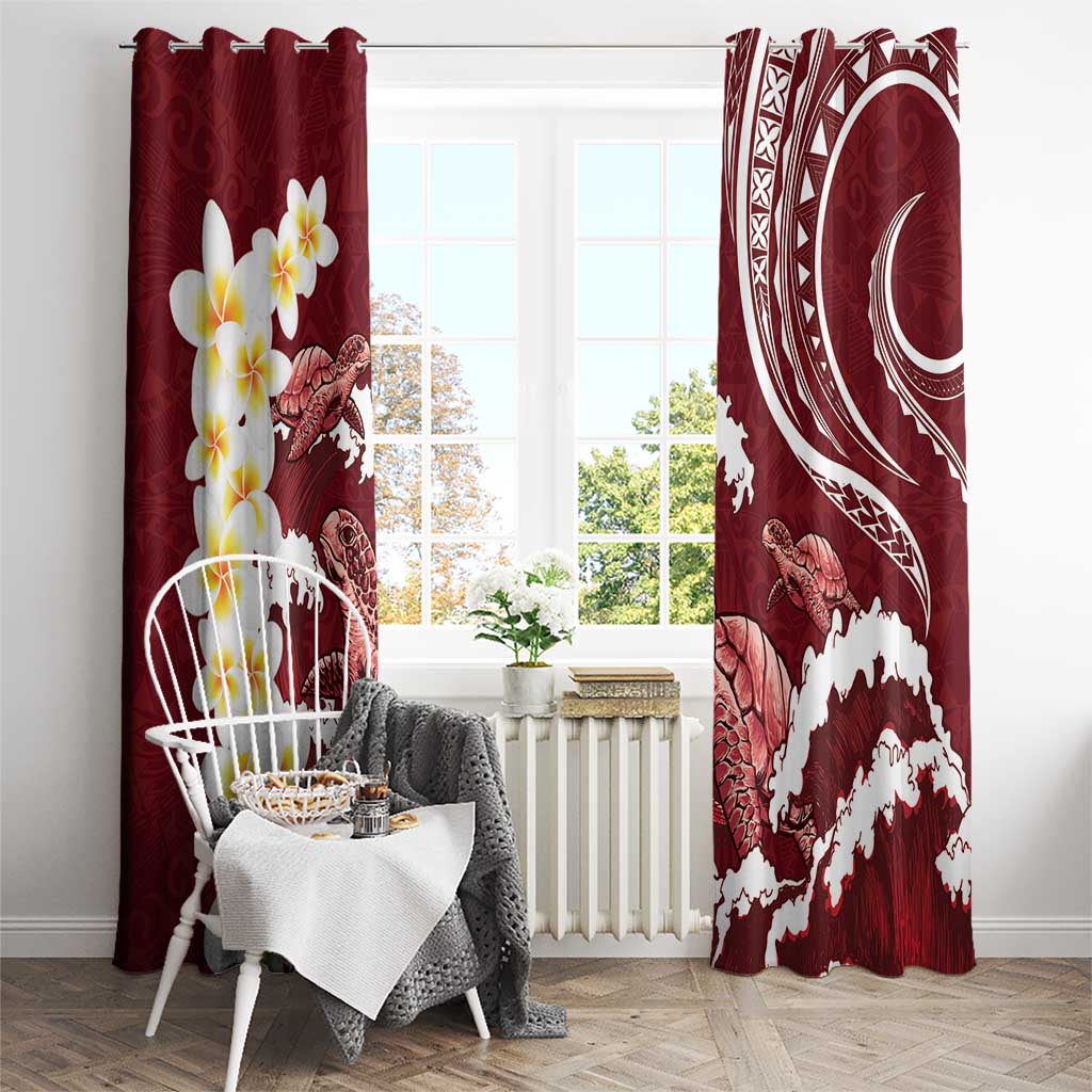 Blood Gold Polynesia Window Curtain Polynesian Frangipani With Sea Turtles LT14 - Polynesian Pride