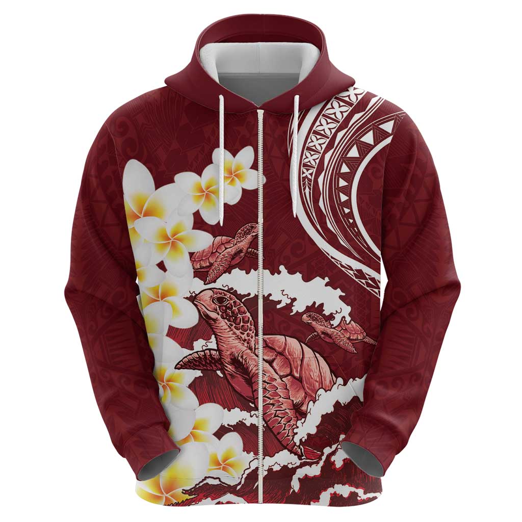 Blood Gold Polynesia Zip Hoodie Polynesian Frangipani With Sea Turtles LT14 - Polynesian Pride