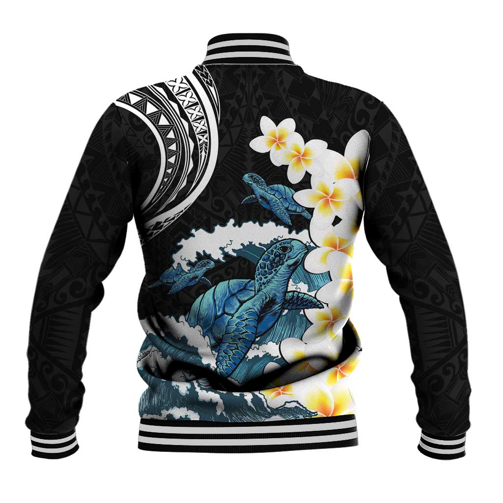 Black Polynesia Baseball Jacket Polynesian Frangipani With Sea Turtles LT14 - Polynesian Pride