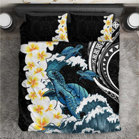 Black Polynesia Bedding Set Polynesian Frangipani With Sea Turtles LT14 Black - Polynesian Pride