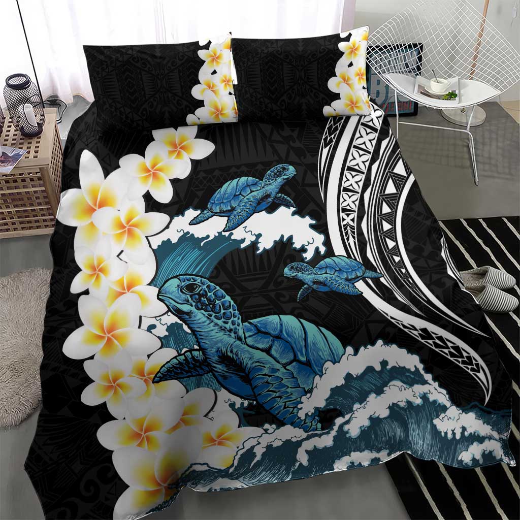 Black Polynesia Bedding Set Polynesian Frangipani With Sea Turtles LT14 - Polynesian Pride