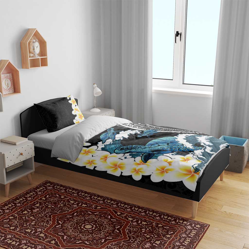 Black Polynesia Bedding Set Polynesian Frangipani With Sea Turtles LT14 - Polynesian Pride
