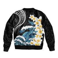 Black Polynesia Bomber Jacket Polynesian Frangipani With Sea Turtles LT14 - Polynesian Pride