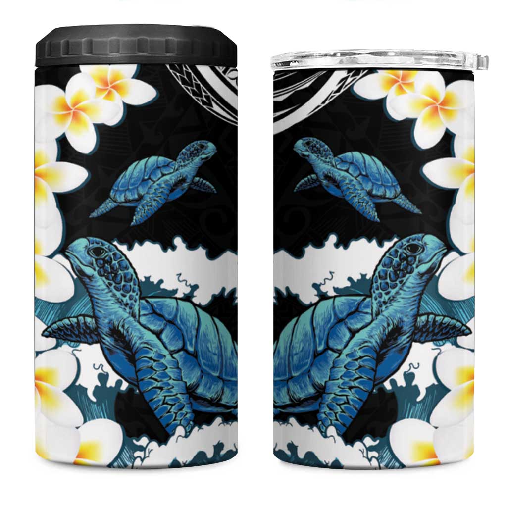 Black Polynesia 4 in 1 Can Cooler Tumbler Polynesian Frangipani With Sea Turtles LT14 One Size: 16 oz Black - Polynesian Pride