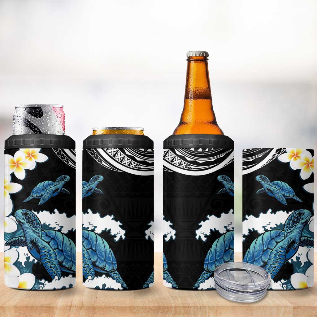 Black Polynesia 4 in 1 Can Cooler Tumbler Polynesian Frangipani With Sea Turtles LT14 - Polynesian Pride