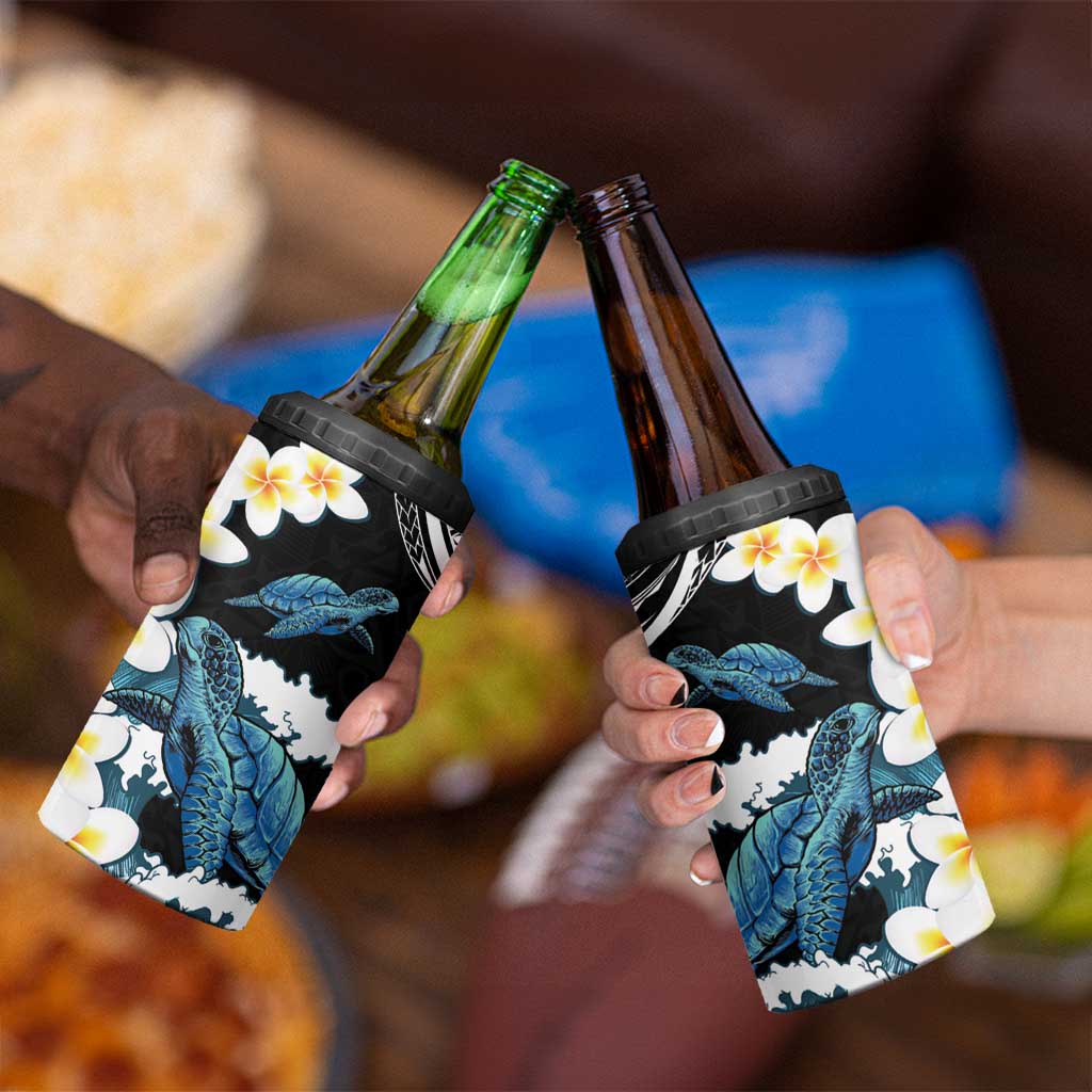 Black Polynesia 4 in 1 Can Cooler Tumbler Polynesian Frangipani With Sea Turtles LT14 - Polynesian Pride