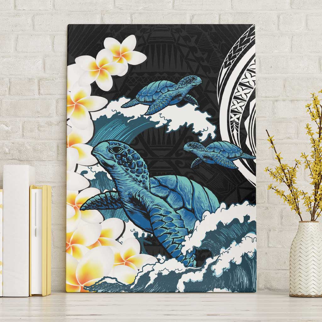 Black Polynesia Canvas Wall Art Polynesian Frangipani With Sea Turtles LT14 Without Frame Black - Polynesian Pride