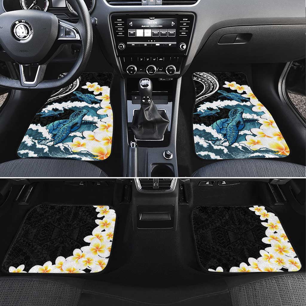 Black Polynesia Car Mats Polynesian Frangipani With Sea Turtles LT14 Set 4pcs Black - Polynesian Pride