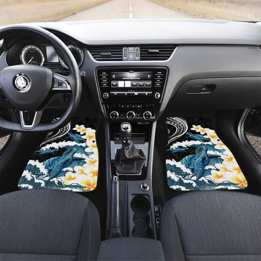 Black Polynesia Car Mats Polynesian Frangipani With Sea Turtles LT14 Set 2pcs - Front Black - Polynesian Pride