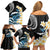 Black Polynesia Family Matching Off Shoulder Short Dress and Hawaiian Shirt Polynesian Frangipani With Sea Turtles