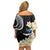 Black Polynesia Family Matching Off Shoulder Short Dress and Hawaiian Shirt Polynesian Frangipani With Sea Turtles