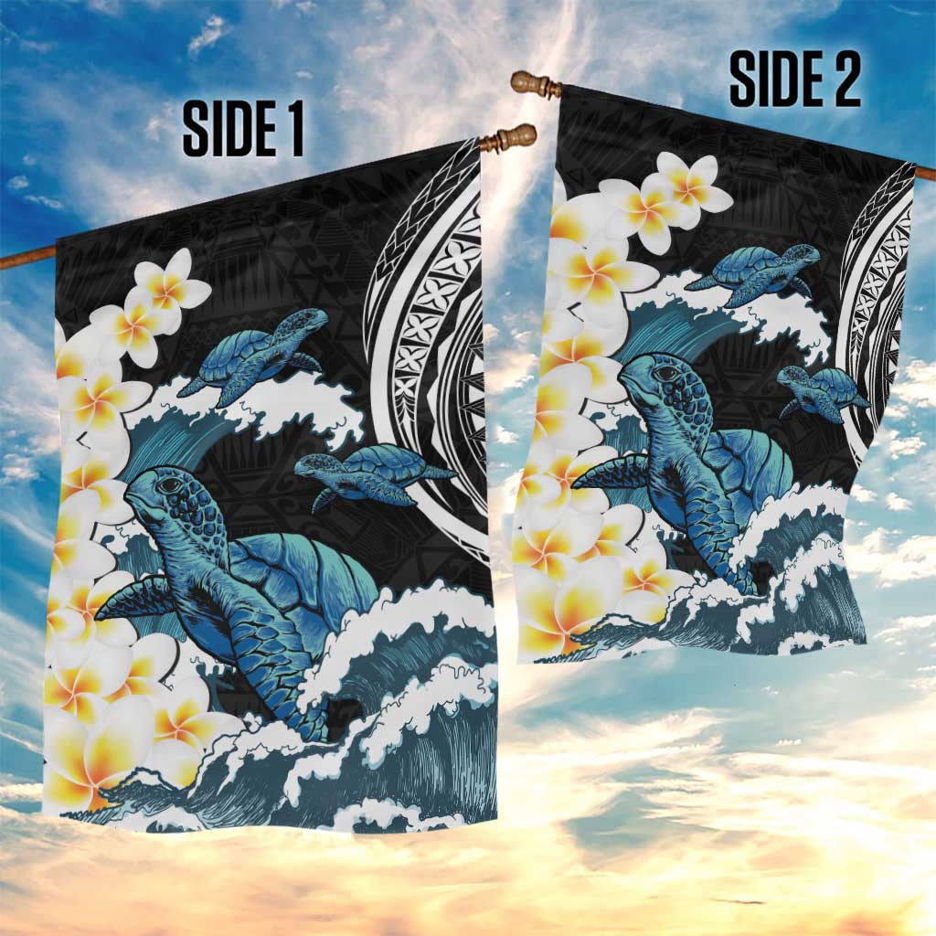 Black Polynesia Garden Flag Polynesian Frangipani With Sea Turtles LT14 - Polynesian Pride