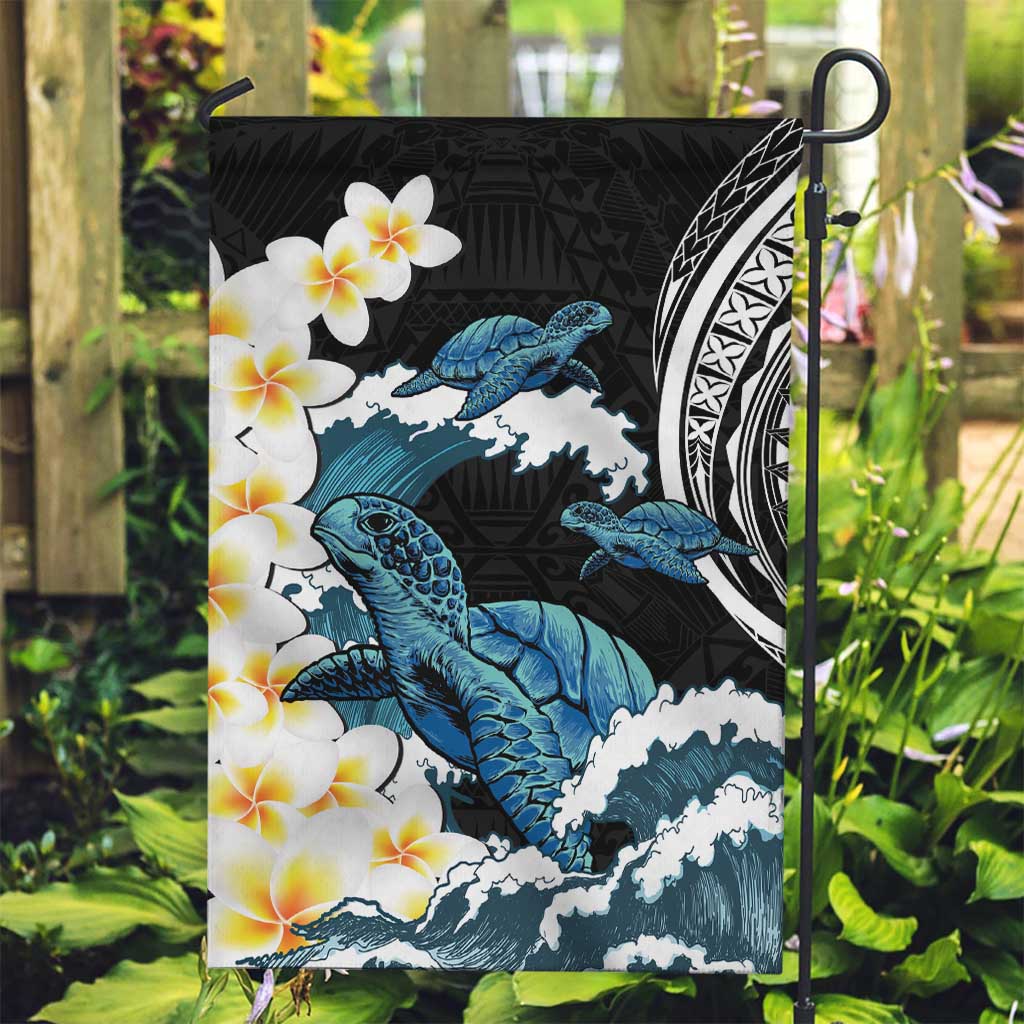 Black Polynesia Garden Flag Polynesian Frangipani With Sea Turtles LT14 Garden Flag Black - Polynesian Pride