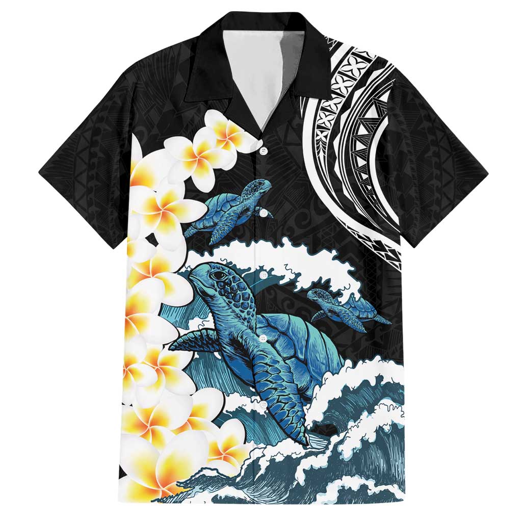 Black Polynesia Hawaiian Shirt Polynesian Frangipani With Sea Turtles LT14 Black - Polynesian Pride