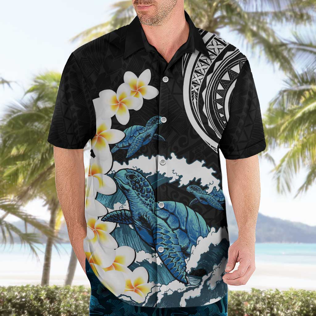 Black Polynesia Hawaiian Shirt Polynesian Frangipani With Sea Turtles LT14 - Polynesian Pride