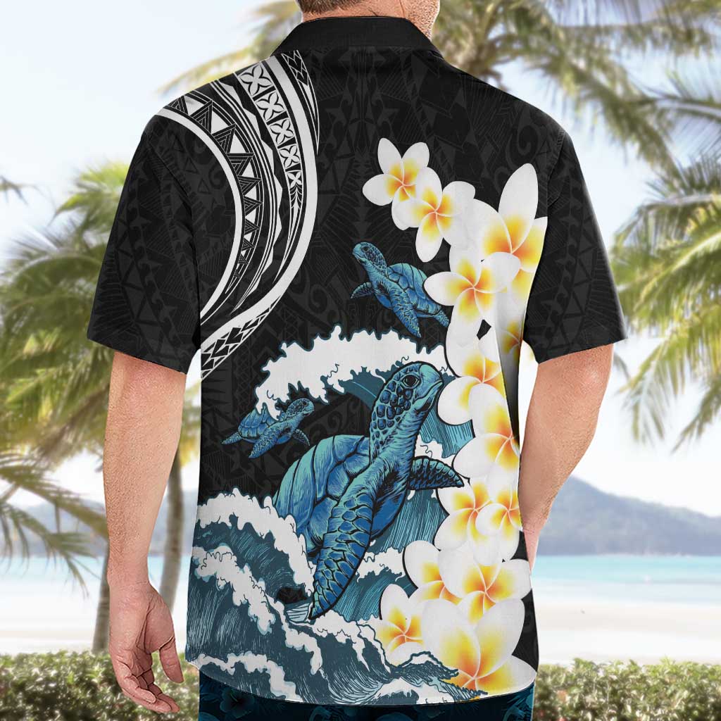 Black Polynesia Hawaiian Shirt Polynesian Frangipani With Sea Turtles LT14 - Polynesian Pride