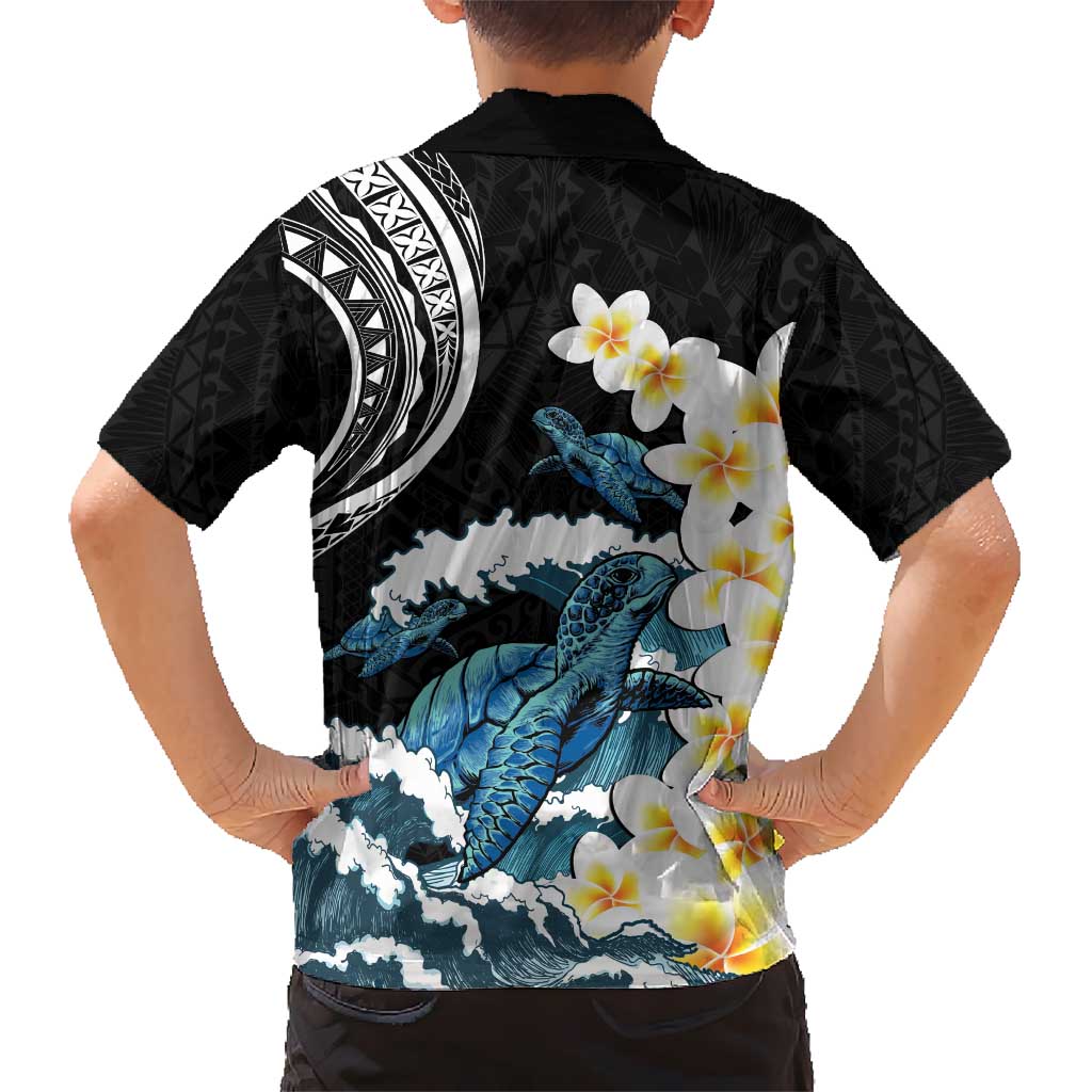 Black Polynesia Hawaiian Shirt Polynesian Frangipani With Sea Turtles LT14 - Polynesian Pride