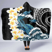 Black Polynesia Hooded Blanket Polynesian Frangipani With Sea Turtles LT14 One Size Black - Polynesian Pride