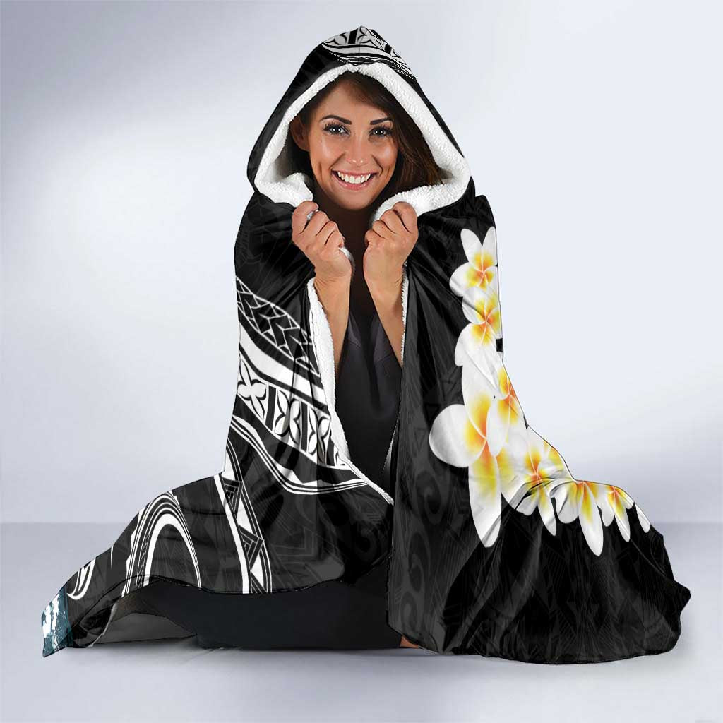 Black Polynesia Hooded Blanket Polynesian Frangipani With Sea Turtles LT14 - Polynesian Pride