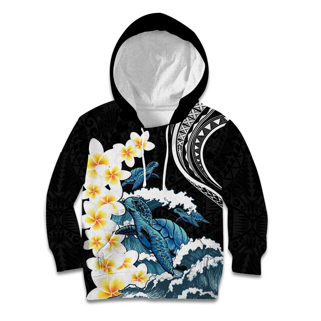 Black Polynesia Kid Hoodie Polynesian Frangipani With Sea Turtles LT14 Hoodie Black - Polynesian Pride