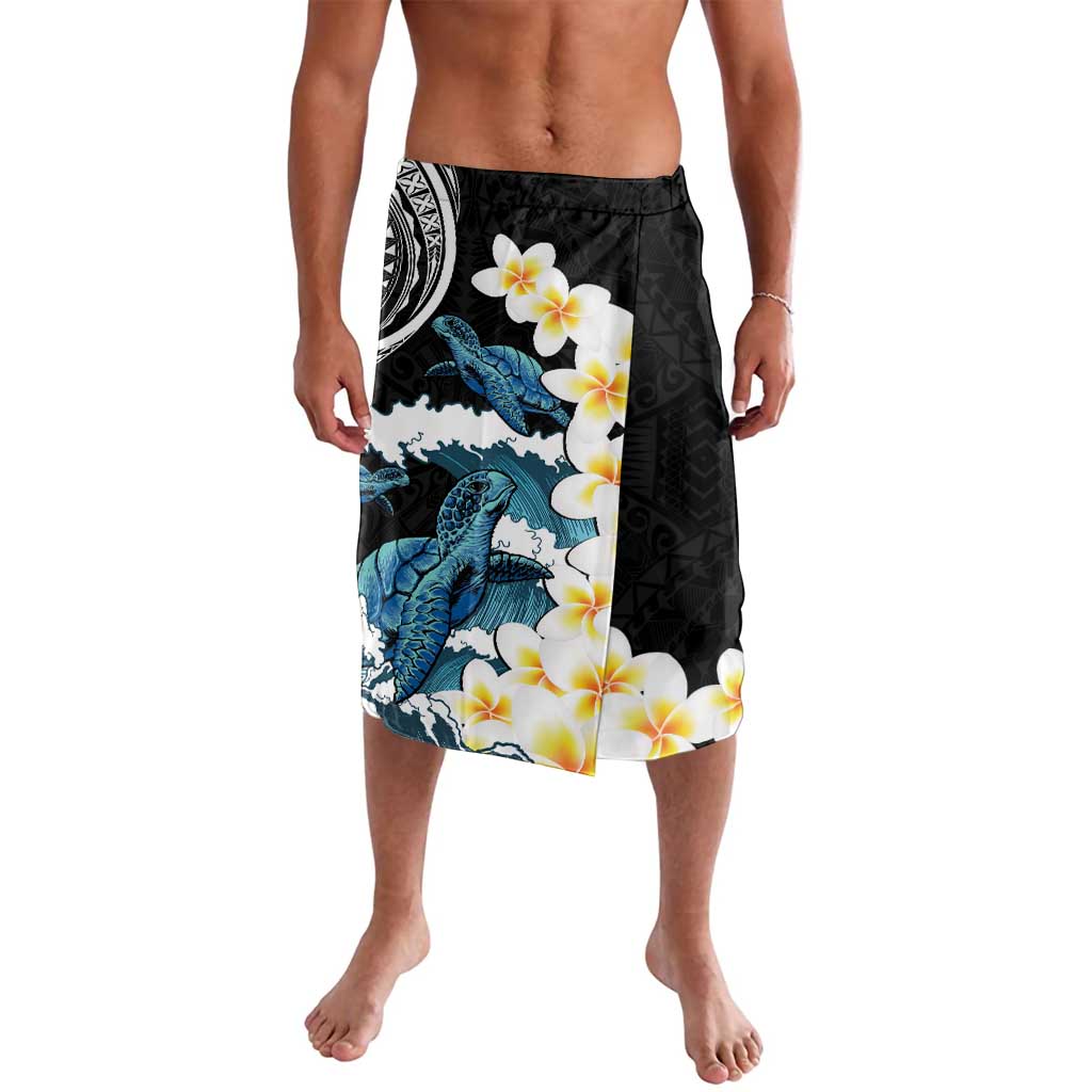 Black Polynesia Lavalava Polynesian Frangipani With Sea Turtles LT14 Black - Polynesian Pride