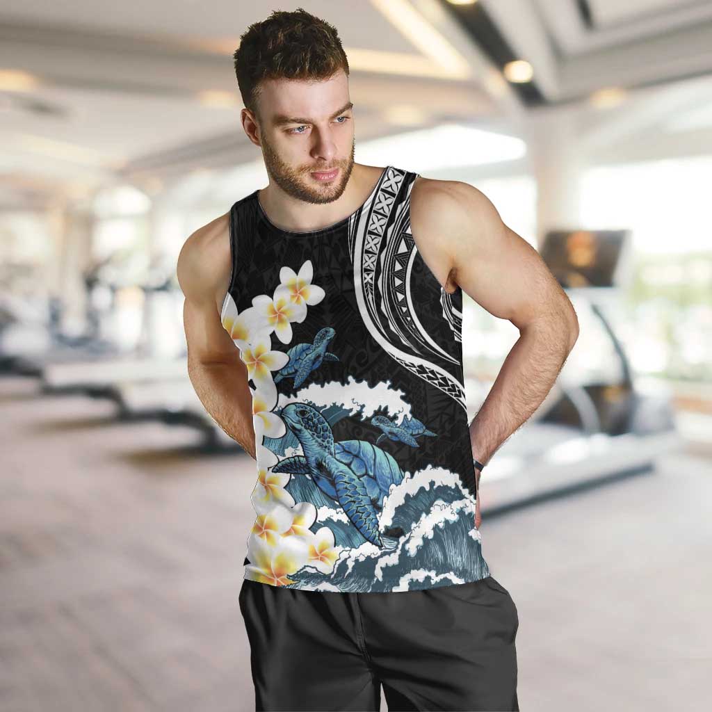Black Polynesia Men Tank Top Polynesian Frangipani With Sea Turtles LT14 Black - Polynesian Pride