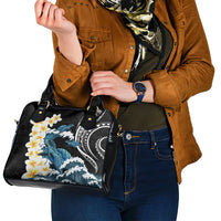Black Polynesia Shoulder Handbag Polynesian Frangipani With Sea Turtles LT14 - Polynesian Pride
