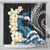 Black Polynesia Shower Curtain Polynesian Frangipani With Sea Turtles LT14 - Polynesian Pride