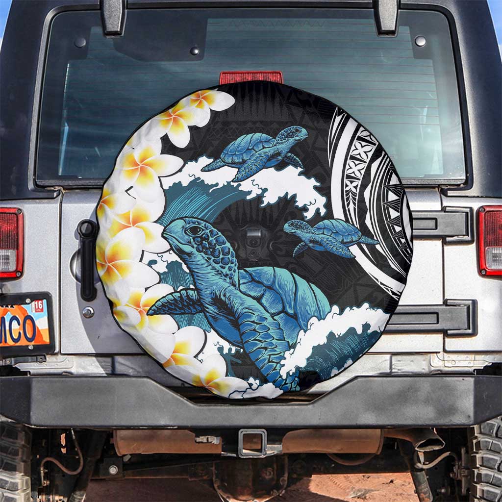 Black Polynesia Spare Tire Cover Polynesian Frangipani With Sea Turtles LT14 Black - Polynesian Pride