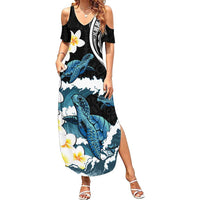 Black Polynesia Summer Maxi Dress Polynesian Frangipani With Sea Turtles LT14 Women Black - Polynesian Pride