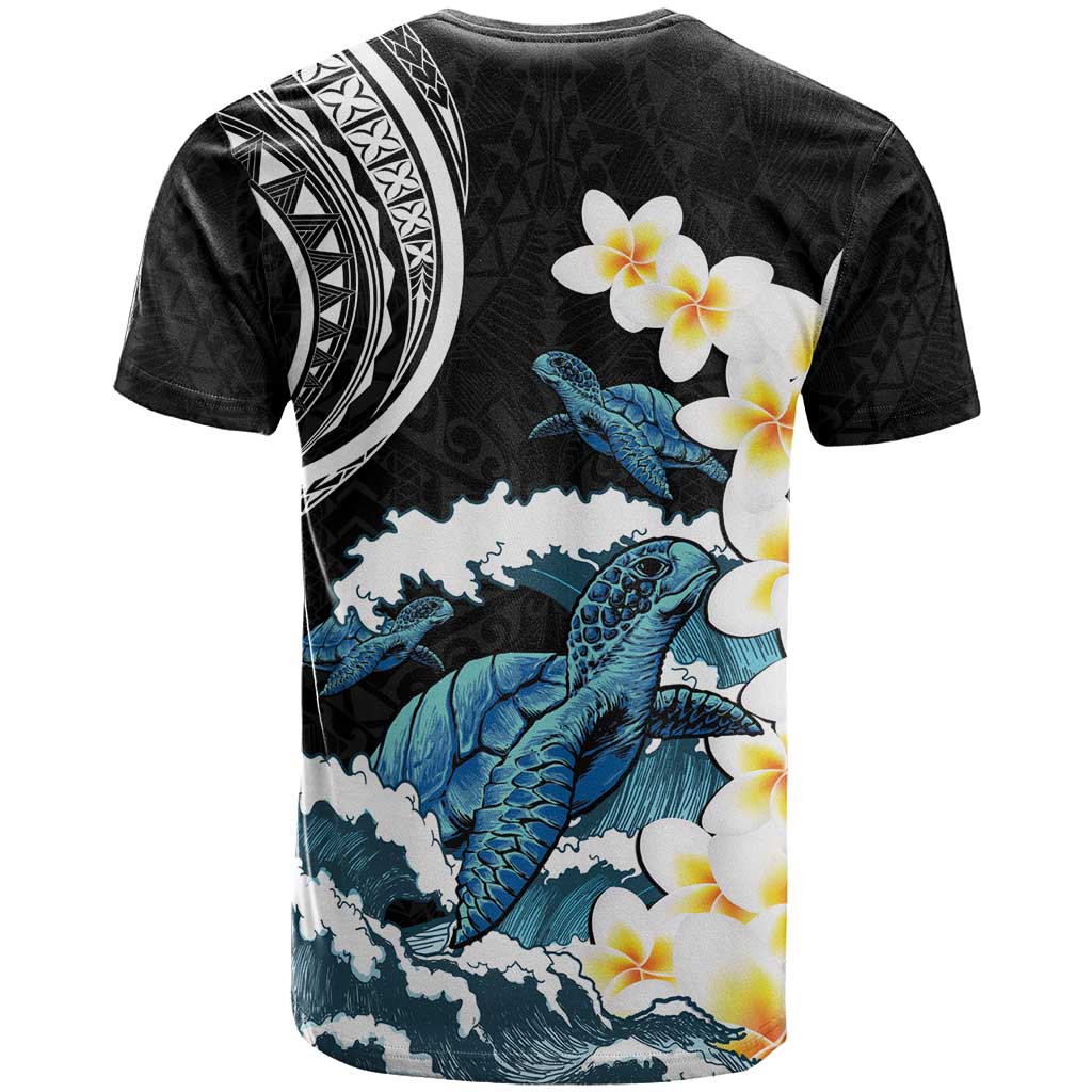 Black Polynesia T Shirt Polynesian Frangipani With Sea Turtles LT14 - Polynesian Pride