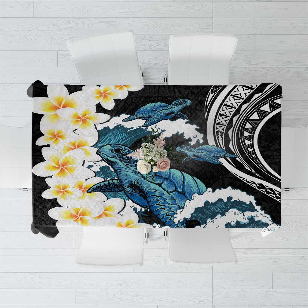 Black Polynesia Tablecloth Polynesian Frangipani With Sea Turtles