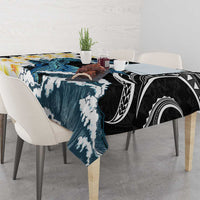 Black Polynesia Tablecloth Polynesian Frangipani With Sea Turtles LT14 - Polynesian Pride