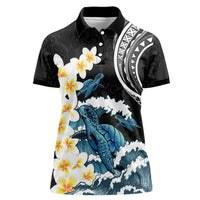 Black Polynesia Women Polo Shirt Polynesian Frangipani With Sea Turtles LT14 Female Black - Polynesian Pride