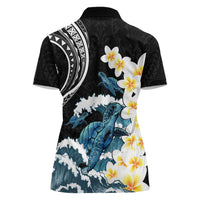 Black Polynesia Women Polo Shirt Polynesian Frangipani With Sea Turtles LT14 - Polynesian Pride
