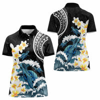 Black Polynesia Women Polo Shirt Polynesian Frangipani With Sea Turtles LT14 - Polynesian Pride
