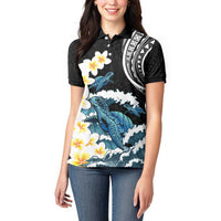 Black Polynesia Women Polo Shirt Polynesian Frangipani With Sea Turtles LT14 - Polynesian Pride