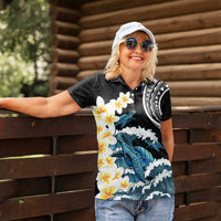 Black Polynesia Women Polo Shirt Polynesian Frangipani With Sea Turtles LT14 - Polynesian Pride