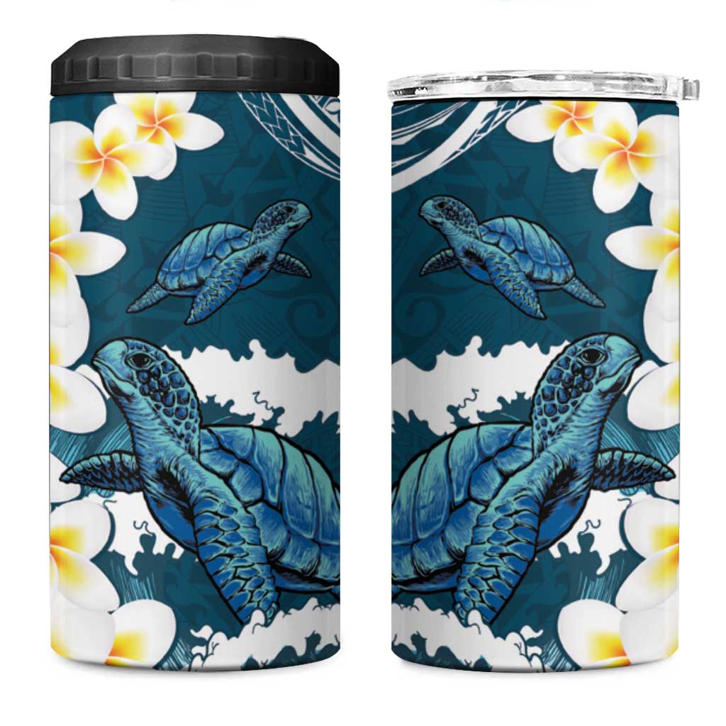 Dark Teal Polynesia 4 in 1 Can Cooler Tumbler Polynesian Frangipani With Sea Turtles LT14 One Size: 16 oz Dark Teal - Polynesian Pride