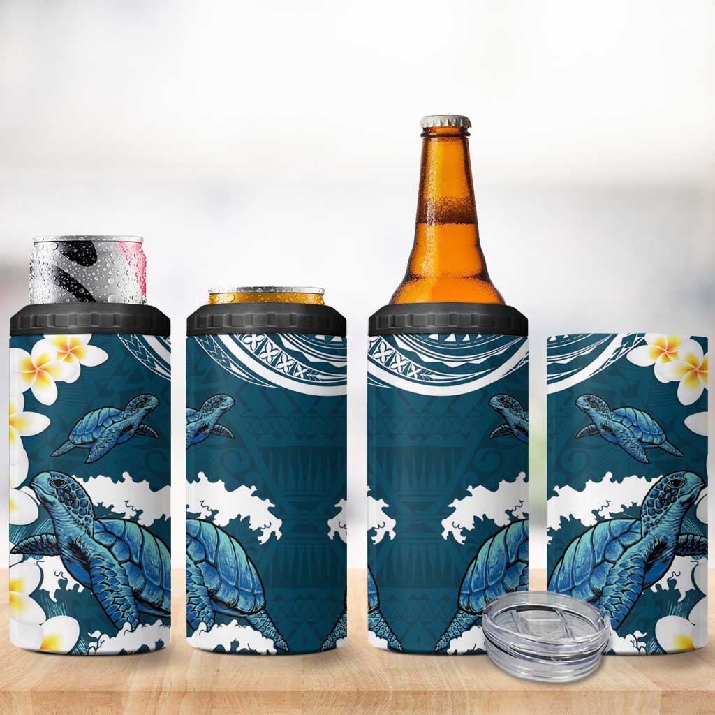 Dark Teal Polynesia 4 in 1 Can Cooler Tumbler Polynesian Frangipani With Sea Turtles LT14 - Polynesian Pride