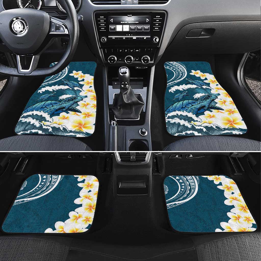 Dark Teal Polynesia Car Mats Polynesian Frangipani With Sea Turtles LT14 Set 4pcs Dark Teal - Polynesian Pride
