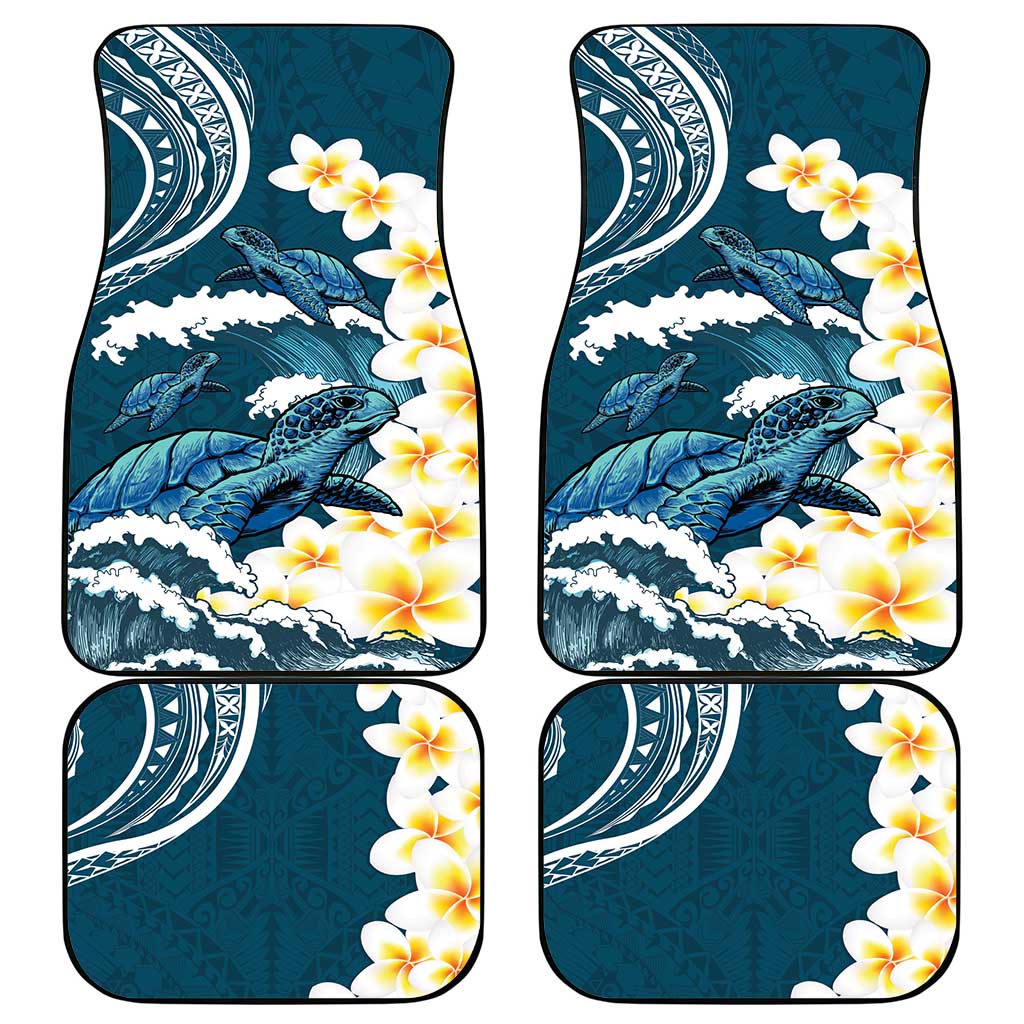 Dark Teal Polynesia Car Mats Polynesian Frangipani With Sea Turtles LT14 - Polynesian Pride